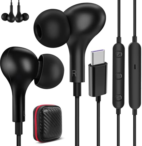USB C Kopfhörer für Galaxy A55 A35 A17 A26 A16 5G Samsung A57 A37 S26 Mi 17 | Magnetisch Headset In Ear Typ C Ohrstöpsel mit Kabel Mikrofon,Kopfhörer USB C Anschluss für iPhone 17 16 Pixel 10 9 iPad mini