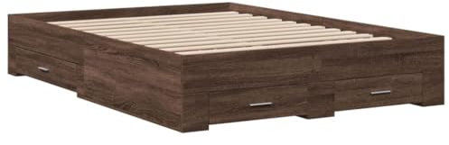 vidaXL Bettgestell, Bett mit Schubladen, Bettrahmen mit Sperrholzlatten, Doppelbett für Schlafzimmer, Schubladenbett, Braun Eichen-Optik 120x200cm Holzwerkstoff