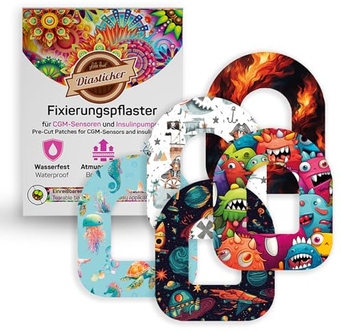 Diasticker® | Cerotti per Omnipod (10 pezzi, Mix-Playtime) | Impermeabile – Delicato sulla pelle – Traspirante – Forte tenuta | Cerotti autoadesivi di fissaggio