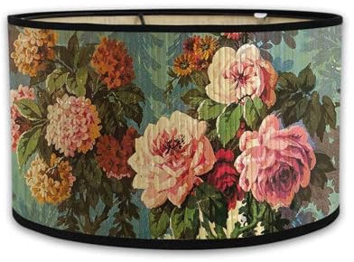 FANSU Lampada Comodino Paralume E27 in Tessuto Retro Stile Floreale (Rosa, 30x30x20cm)