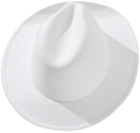 Qianderer Fedora-Hüte mit breiter Krempe für Damen, Herren, einfarbig, Filz, Panamahut, weiß, M
