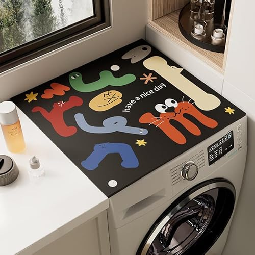 Housse De Protection Pour Machine À Laver Top 60X60Cm Bonbons Noirs Tapis De Protection Antidérapant Pour Seche Linge, Dessus Imperméable Tapis Lave Linge Pour Cuisine Maison Salles De Bains