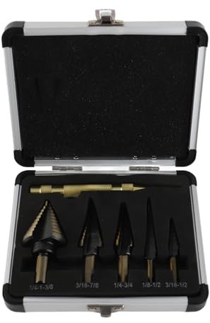 SHUAIGUO HSS 5-teiliges -Stufenbohrer-Set mit automatischem Körner-Schnellarbeitsstahl-Bohrer-Set mit Aluminiumgehäuse Mehrloch-Stufenbohrer für Kunststoff-Holz-Metall