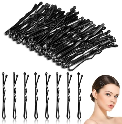 HJZHII Mini Bobby Pins, 50 st 1,37 tum små vågiga hårnålar metall böjd hårklämma osynlig våg hårgrepp för kvinnor flickor bröllop frisyrer bullar långt rakt lockigt hår alla hårtyper (svart)