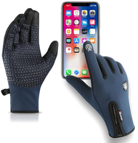 2XK-NOV Guantes Invierno Ciclismo Pantalla - Guantes de Pantalla Táctil Hombre y Mujer, para Deportes, Senderismo, Correr, Conducir (Mida Circunferencia de Palma Antes de ordenar) (Azul, L)