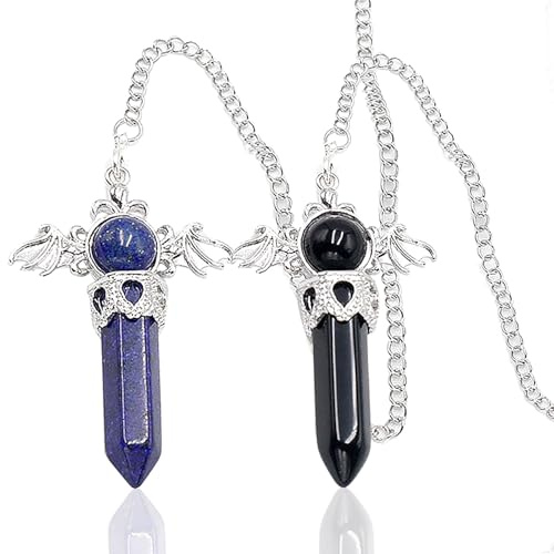Pendule Divinatoire,Minging 2 Pièce Pendule en Cristal Cristaux et Pierres Précieuses Pendule Chakra Reiki Divination Méditation pour Reiki Équilibrage Point Pendule Divinatoire Pendule Radiesthesie