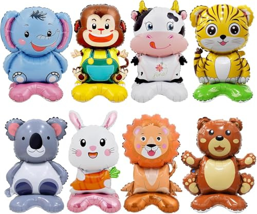 Folienballon Tiere 8 Stück 3D Stehender Luftballon Tiere Helium Ballons Folienballons Tier Waldtiere Deko für Kinder Geburtstagsdeko, Safari Thema Party