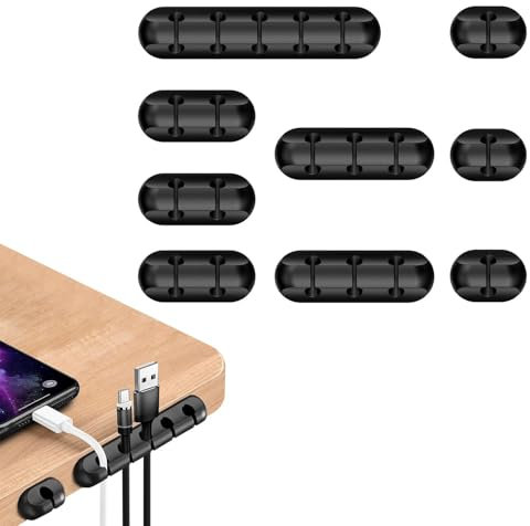 WUGAUWOR 9 Clips Câble Adhesif en Silicone de Différentes Tailles, Attache Cable Adhesif pour le Bureau Voiture et la Maison, Cable Management pour USB Câbles Souris Écouteur