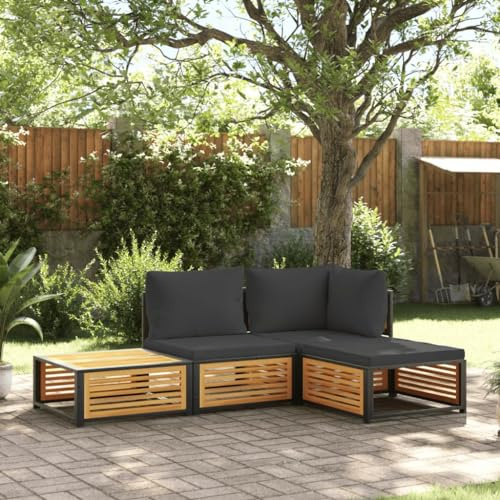 IKAYAA Gartenlounge Holz Gartenmöbel Set Holz Gartenlounge Outdoor Anthrazit Terassenmöbel außen Aluminium Balkon Lounge Massivholz Akazie 4-TLG