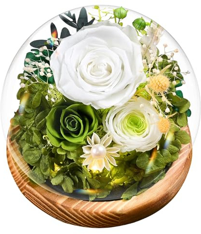 Touloube Muttertagsgeschenk für Frauen | Ewige Infinity Weiß Rosen im Glas mit Licht | Konservierte Blumen Mit Geschenkbox | Für Mama, Oma, Freundin | Zum Valentinstag, Muttertag – Deko & Geschenk​