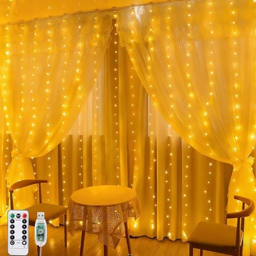 Tenda Luminosa Natale, 3 M x 2.7 M 300 LED Luci Natale Esterno USB con Timer, 8 Modalità/10 Luminosità Luci Natale Esterno Cascata, Luci Esterne Natalizie per Interno, Balcone, La Casa, Finestra