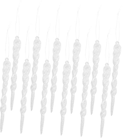 CLISPEED Christmas Decors 13cm Simulation Hanging Pendants White Glitter, Diy Xmas Tree Decoration Ornaments Set of 12 for Holiday Tree and Home
