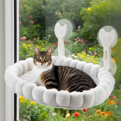 Katzen Hängematte, Katzen Fensterliege mit Abnehmbarem Wendebezug Weiche Katzenfenster Hängematte Doppelseitiges Stoffpolster Katzenbett Fenster bis 15kg, 50 x 34cm