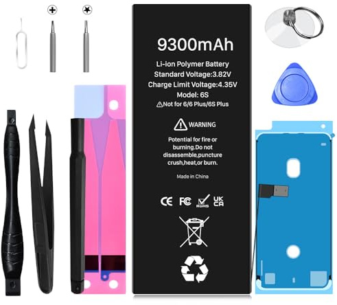 [9300mAh] Batterie pour iPhone 6S, (2026 Nouvelle Version) Ultra Haute capacité Remplacement de Batterie pour iPhone 6S modèles A1633, A1688, A1700 avec kit d'outils Complet