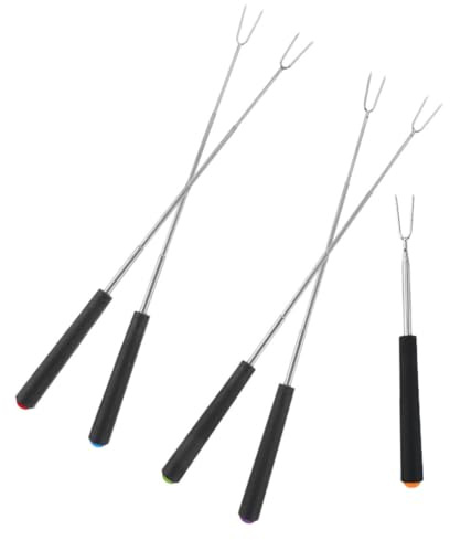 UPKOCH 5 pièces Brochettes Barbecue Inox Télescopiques Fourchettes Acier Inoxydable pour Feu de Camp Manches Plastiques Ergonomiques Outils Grillades Portables pour Camping et Barbecue