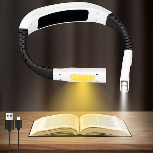 HOTUT Luz de Lectura Cuello, Lampara Cuello Recargable con 3 Colores y 3 Niveles de Brillo Ajustables, Luz Lectura Cuello Flexibles para Leer Libros en la Cama, Viajar, Tejer, Acampar