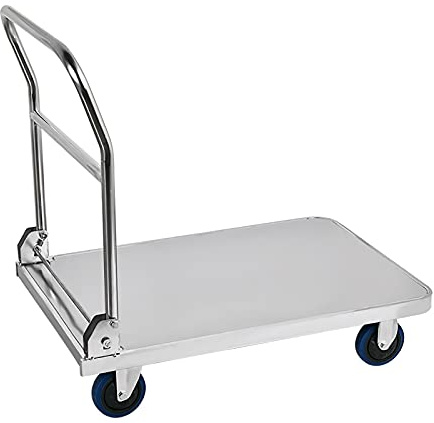 DUANHOZ Handvagn, plattformsvagn, rostfritt stål, flyttvagn med hjul och handtag för hem, kontor, lager, fabrik, lastkapacitet 440 pund (ca 200 kg), robust plattsängvagn