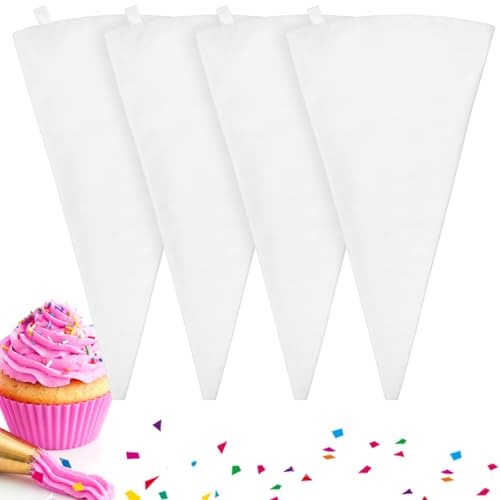 Lot de 4 poches à douille réutilisables de 40,6 cm en tissu de coton pour décoration de gâteau, pâtisserie, dessert