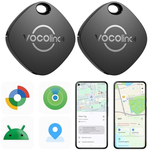 VOCOlinc Smart Tag Finder Pack de 2, Localizador Bluetooth SmartTag Tracker Soporte Android Google Localizador o iOS Apple Buscar App, Rastreador para Llaves Equipaje Cartera Bicicleta Mochila Bolso