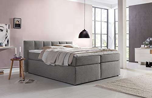 Furniture for Friends Doluna Valina Boxspringbett 180x200 cm H3 in Hellgrau niedriges Kopfteil 90 cm Ideal für Dachschrägen inkl. Visco Topper + 7 Zonen Taschenfederkern-Matratze