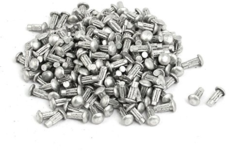 Sourcingmap 200pcs M2 x 5mm Knurled Shank Round Head Aluminum Solid Rivet Silver Tone