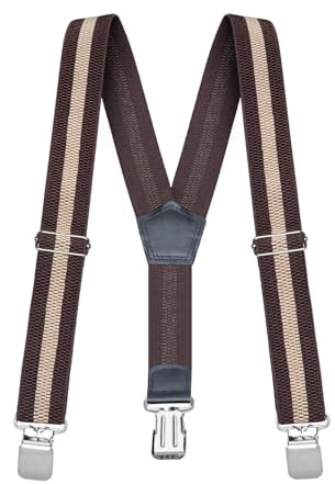 Buyless Fashion Heavy Duty Textured Suspenders for Men - 48 Adjustable Straps 1 1/2 - Y Shape - 5117-Brown-Tan