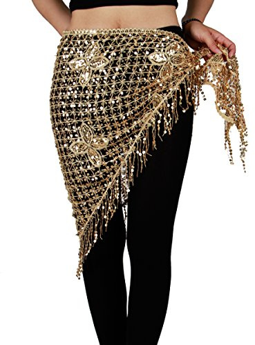 MISI CHAO Belly Dance Tassel Triangle Hip Scarf - Hip Skirt Belly Dancing Belt Triangle Shawl Waist Chain for Women/Girls(Gold)