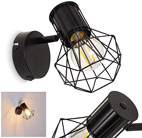 Lampada da parete Bardhaman, lampada regolabile in metallo in nero, 1 luce, 1 x E27, spot da parete retro/vintage in design a traliccio con interruttore on/off sull'alloggiamento, senza lampadina/e