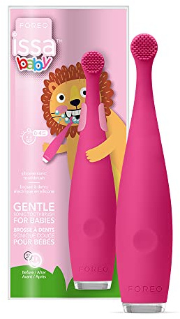 FOREO ISSA baby Strawberry Rose Elektrisk sonisk tandborste 0–4, borststrån i 100% medicinskt silikon för babytänder och tandkött, 240 användningar/USB-laddning, 2 års garanti