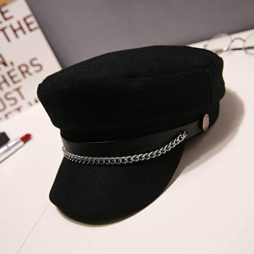 HAIBI Winter Mütze Herbst Winter Kette Wolle Baskenmütze Militärische Mütze Für Frauen Flache Armee Cap Salior Hut Schwarz Damen Reise Baskenmütze Nissen, Schwarz 2, Größe: 55,57Cm