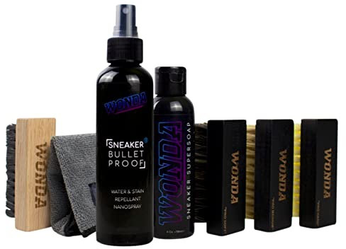 WONDA PRODUCTS | Supercare KIT Pro Shoe polish and waterproofing spray set for trainers incl. brushes and cleaning cloth