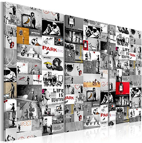 B&D XXL - Akustikbild Banksy Collage Bilder Akustikschaum Hochleistungsschallabsorber Schallschutz Leinwand 3 tlg Wandbild Raumakustik Schalldämmung i-C-0089-b-h