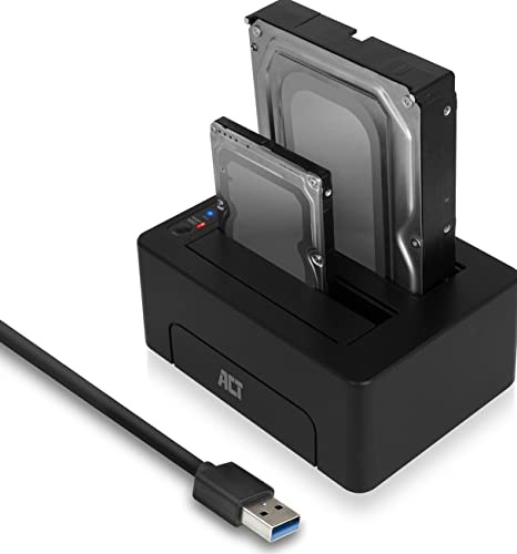 ACT Estación de Acoplamiento para Disco Duro Dual, USB 3.0, para Disco Duro SATA HDD/SD de 2,5/3,5, Compatible con clonación sin conexión, función de Copia de Seguridad - AC1504