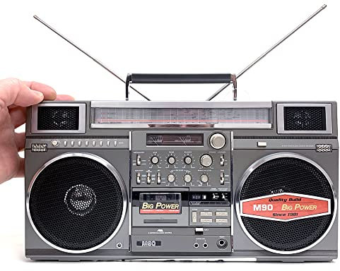 New Wave Toys M90 MINI Blaster Replica Boombox Portable Wireless Speaker, 30W Dual 3 Speakers, 40 Hour Playtime, 5.1 Bluetooth, AM/FM Tuner with Telescoping Antennas, On Board Controls & Wired Remote