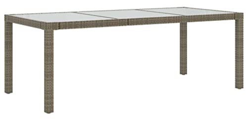 vidaXL Mesa Jardín Comedor Cocina Patio Terraza Balcón Muebles Mobiliario Soporte Exterior Estable Vidrio Templado Ratán Sintético Gris 190x90x75 cm