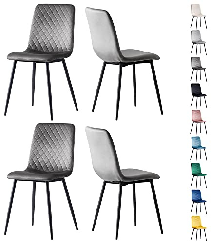 mcc direct Set mit 4 Designer Esszimmerstühlen aus Samtstoff, Metallbeine, Lexi-Stühle (Dunkelgrau)