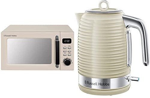 Russell Hobbs RHM2026C STYLEVIA 20 Litre 800 W Cream Digital Microwave & 24364 Inspire Electric Kettle, 1.7 Litre Cordless Hot Water Dispenser with 1 Cup 45 Second Fast Boil, Cream, 3000 W