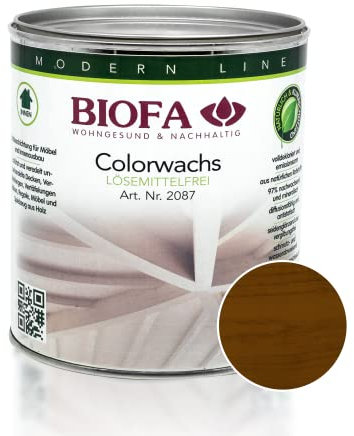BIOFA Colorwachs lösemittelfrei farbig natürliche Holz-Wachs-Lasur mit Carnaubawachs für Holzdecken, Möbel, Spielzeug Palisander 0,375L
