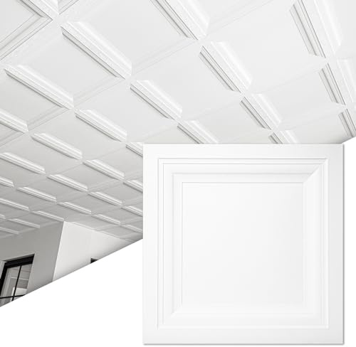 Art3d 12-Pack Square Drop Ceiling Tile 2ft x 2ft in White, PVC Ceiling Panel 24 x 24in. - Compatible with 15/16 Drop Ceiling Grid System