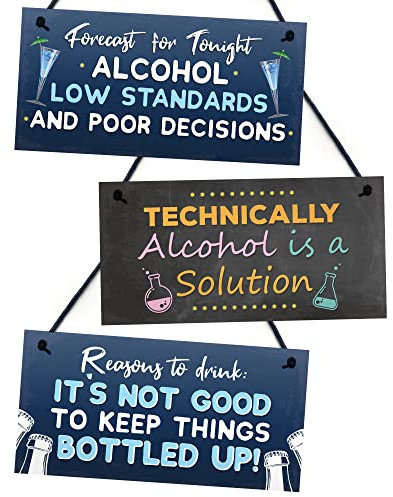 Red Ocean Pack of 3 Bar Sign Bundle, Bar Accessories For Home Bar or Outdoor Garden Bar, Novelty Alcohol Gifts For Friend, Bar Signs For Home Pub or Man Cave