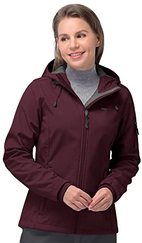 33,000ft - Giacca in softshell da donna, impermeabile, traspirante, calda, per l'inverno, con cappuccio, giacca a tre stagioni, antivento, funzionale, rosso vivo, XL