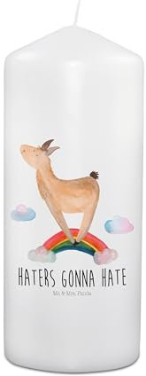 Mr. & Mrs. Panda Kerze Mit Spruch Lama Regenbogen 19 x 8 cm - Geschenk, Selbstständig, Lamas, Stumpenkerze, Kommunionskerze, Geburtstagskerze, Osterkerze, Erinnerungskerze, Hobby, Außenseiter