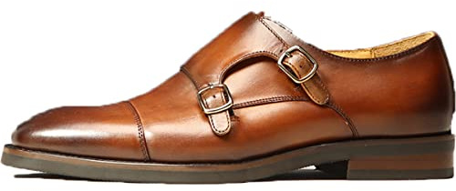 Zaylee Zapatos con hebilla para hombre, zapatos vintage monje de cuero para mujer, zapatos de noche, zapatos de cuero redondos, zapatos de boda, color marrón EU42