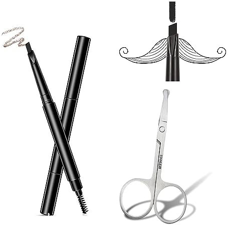 Stylo de Remplissage de Barbe Imperméable,Stylo de Remplissage de Barbe,Kit de Stylo de Remplissage de Barbe,Ensemble de Brosses à Barbe,Ensemble de Remplissage de Barbe,Ciseaux Poils de Nez,2 pièces