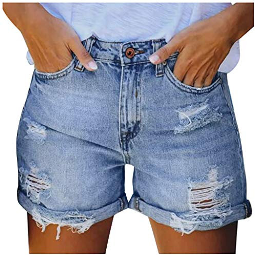 Jeans Shorts Damen Sommer - Kurze Jeanshose Damen High Waist Kurze Hose Damen Jeans mit Löchern Tasche Sexy Hotpants Sommerjeans Damenjeans Lässig Jeansshorts Damenshorts Jeans-Shorts Frauen