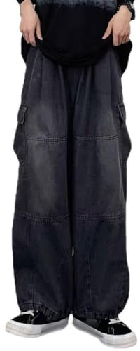 Onsoyours Y2K Jeans Hommes Baggy Fit Jeans Straight Jeans Pantalons Décontractés Streetwear Loose Denim Pants Pantalons À Jambes Larges Décontractés Hommes High Waist Cargo Pants B Noir XXL