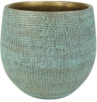 Blumixx Blumentopf Ryan 15 cm Durchmesser in Shiny Blue – Handgefertigt aus 100% natürlicher Keramik mit stilvoller Goldener Oberfläche – Klassisch & Modern