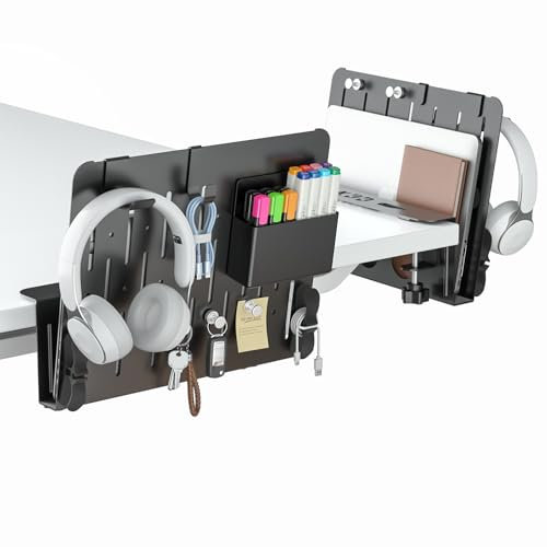 KDD Schreibtisch Seitenaufbewahrung Laptop 6 in 1 Untertisch Aufbewahrung ohne Bohren Schreibtisch Organizer für Büro und Haus mit Kabelhalter Kopfhörerhalter magnetischem Stifthalter