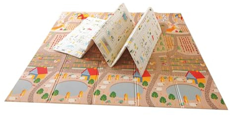 Asalvo FOLDING PLAYMAT Alfombra de Juegos Plegable XXL, Bebé, Infantil, Acolchada, Antideslizante, Antigolpe, 200 x 180 cm, Manta de Juegos, Colchoneta, Esterilla, Impermeable, Portátil, Granja-Ciudad