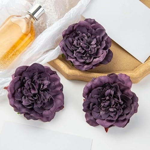 ZFISH 10 Stück künstliche Blumen, Heimdekoration, Hochzeit, Garten, Rosen, Bogen, Basteln, Scrapbook-Material, Seide, Dahlien, gefälschte Pfingstrosen, Weihnachtskranz, Lila, 5 Stück